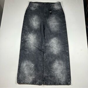 MAN Boohooman Jeans Men's 36 ( Fits 36W x 31) Black Extreme Baggy Acid Wash NWT